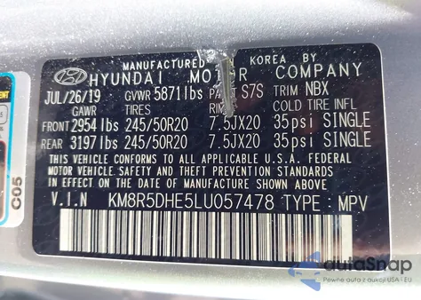 2020 Hyundai Palisade Limited z USA, uszkodzony, nr VIN KM8R5DHE5LU057478